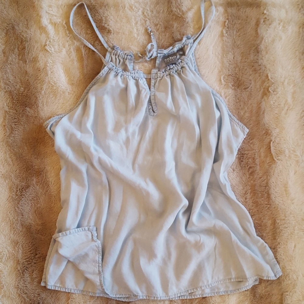 L Soho Chambray top w/ halter adjustable neckline